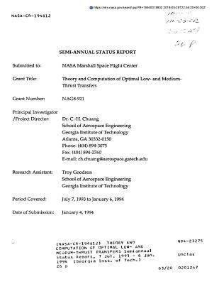 Read Online Theory and Computation of Optimal Low- And Medium-Thrust Transfers - National Aeronautics and Space Administration | ePub
